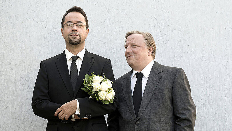 Haben zum Schein geheiratet: Prof. Boerne (Jan Josef Liefers, l.) und Kommissar Thiel (Axel Prahl)