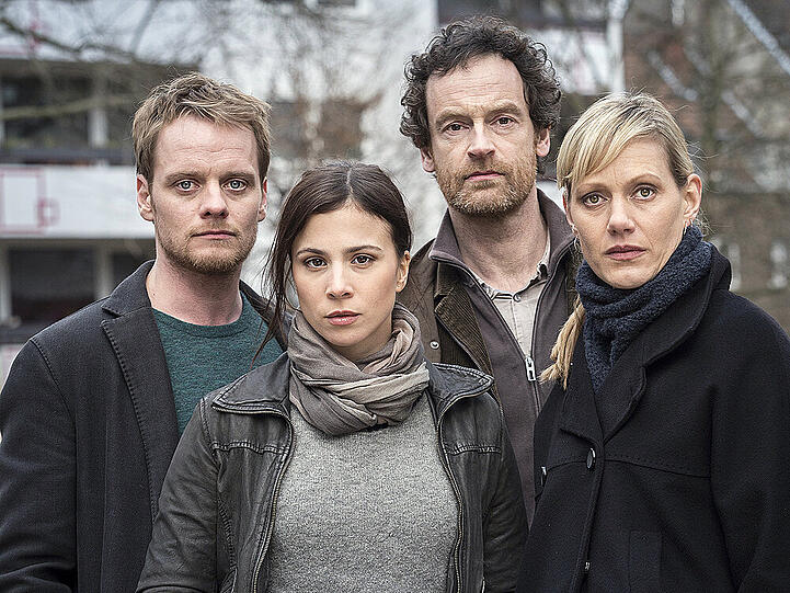 Die Kommissare (v.l.n.r.): Daniel Kossik (Stefan Konarske), Nora Dalay (Aylin Tezel), Peter Faber (Jörg Hartmann) und Martina Böhnisch (Anna Schudt)