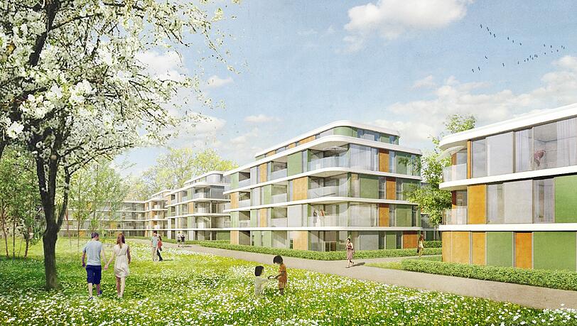 Blühendes Quartier: Das Rendering zeigt, wie die Wohnanlage einmal aussehen soll. Blühendes Quartier: Das Rendering zeigt, wie die Wohnanlage einmal aussehen soll.