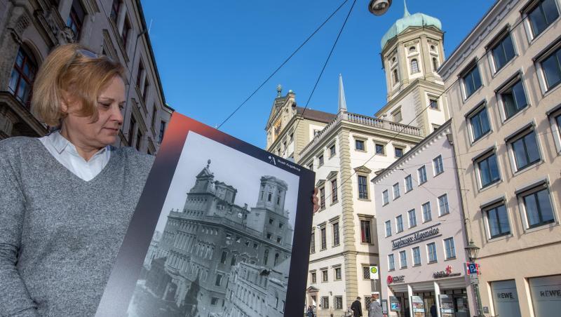 Die stellvertretende Leiterin des Stadtarchivs Augsburg, Kerstin Lengger, hält ein historisches Bild. Foto: Stefan Puchner Die stellvertretende Leiterin des Stadtarchivs Augsburg, Kerstin Lengger, hält ein historisches Bild. Foto: Stefan Puchner
