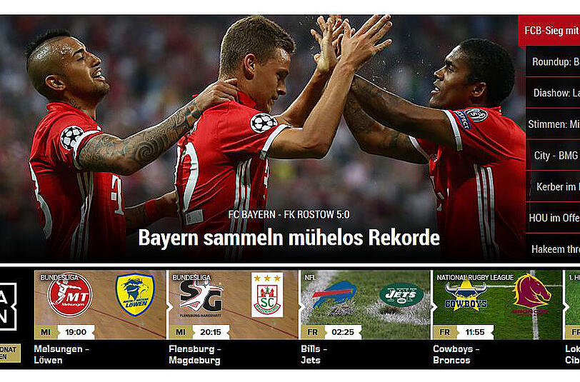 Bei "Spox" stellt man die Rekordjagd der Bayern in den Vordergrund. Der 5:0-Erfolg gegen Rostow war unter anderem der 13. Heimspielerfolg in Serie - Allzeit-Rekord in der Champions League!