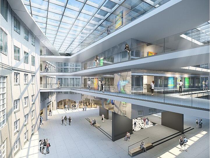 Die Visualisierung zeigt einen Vorausblick ins neue Atrium.
