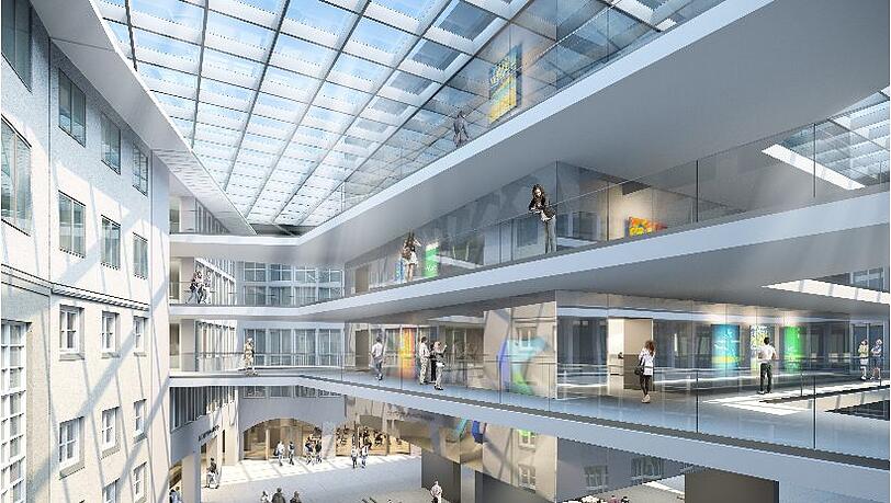 Die Visualisierung zeigt einen Vorausblick ins neue Atrium. Die Visualisierung zeigt einen Vorausblick ins neue Atrium.