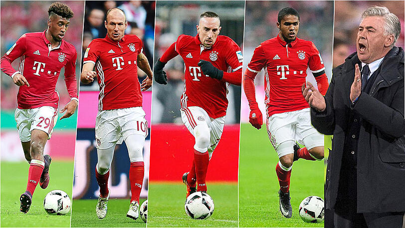 Carlos Viererpasch - Alle vier Außenflitzer Kinsgley Coman, Arjen Robben, Franck Ribéry und Douglas Costa sind wieder fit.