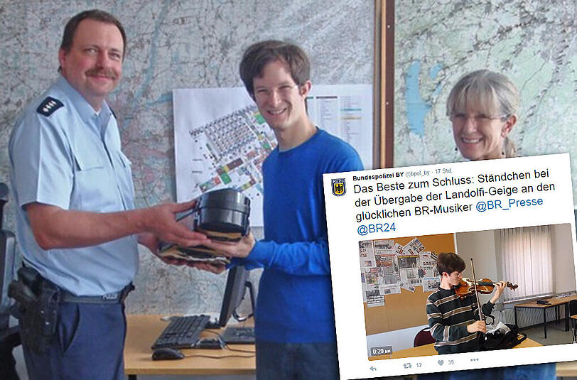 Als Dank für ihre Hilfe gab Korbinian Altenberger noch auf der Wache der Bundespolizei eine Kostprobe seiner Geigenkünste.