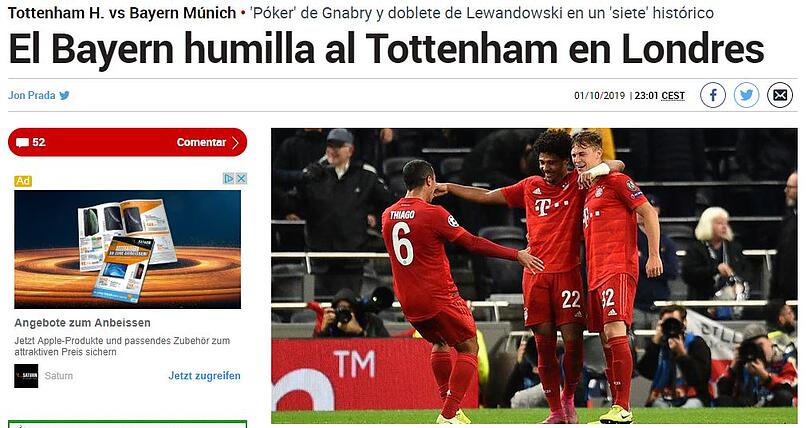 Auch die spanische "Marca" spricht von "Erniedrigung" durch den FC Bayern.