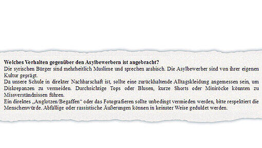 Ausriss mit der umstrittenen Passage aus dem Schreiben. Ausriss mit der umstrittenen Passage aus dem Schreiben.