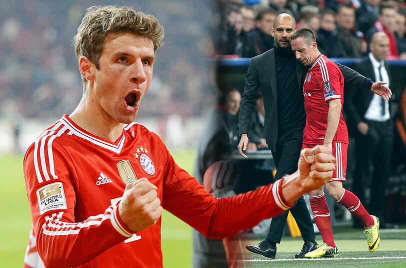 Hop oder Top: Thomas Müller (l) und Franck Ribéry mit Trainer Pep Guardiola.