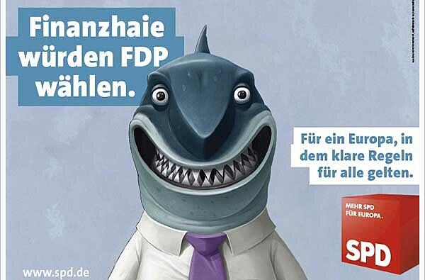 Im Europawahlkampf setzte die SPD auf den abschreckenden FDP-Hai. (Europawahl 2009)