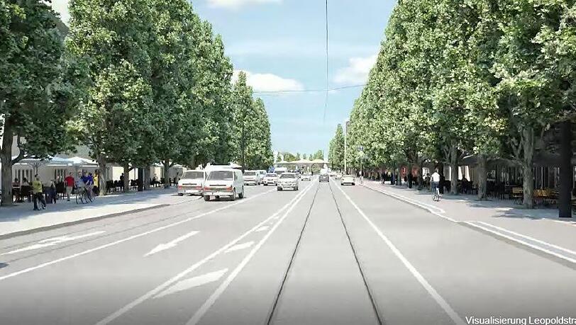 So sind die Tramgleise auf der Leopolstraße geplant. So sind die Tramgleise auf der Leopolstraße geplant.