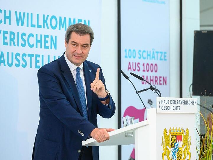 Markus Söder, Ministerpräsident von Bayern, spricht zur Eröffnungsfeier der Ausstellung "100 Schätze aus 1000 Jahren". Foto: Armin Weigel