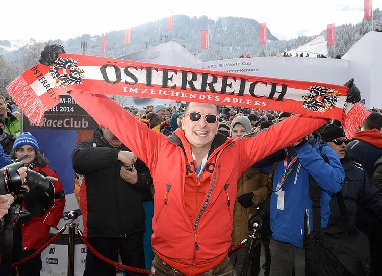Volksmusiksänger Andreas Gabalier 2014 beim Hahnenkammrennen in Kitzbühel