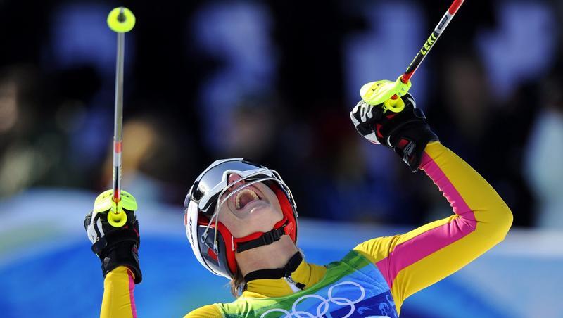 Maria Riesch schreit die Freude über ihren gelungenen Slalomlauf hinaus. Maria Riesch schreit die Freude über ihren gelungenen Slalomlauf hinaus.