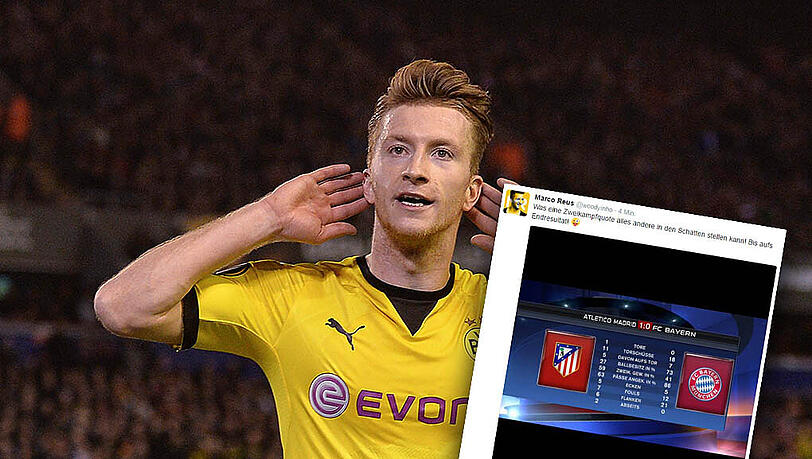Nach dem Spiel der Bayern in Madrid stichelte BVB-Spieler Marco Reus via Twitter gegen den Rivalen. Nach dem Spiel der Bayern in Madrid stichelte BVB-Spieler Marco Reus via Twitter gegen den Rivalen.