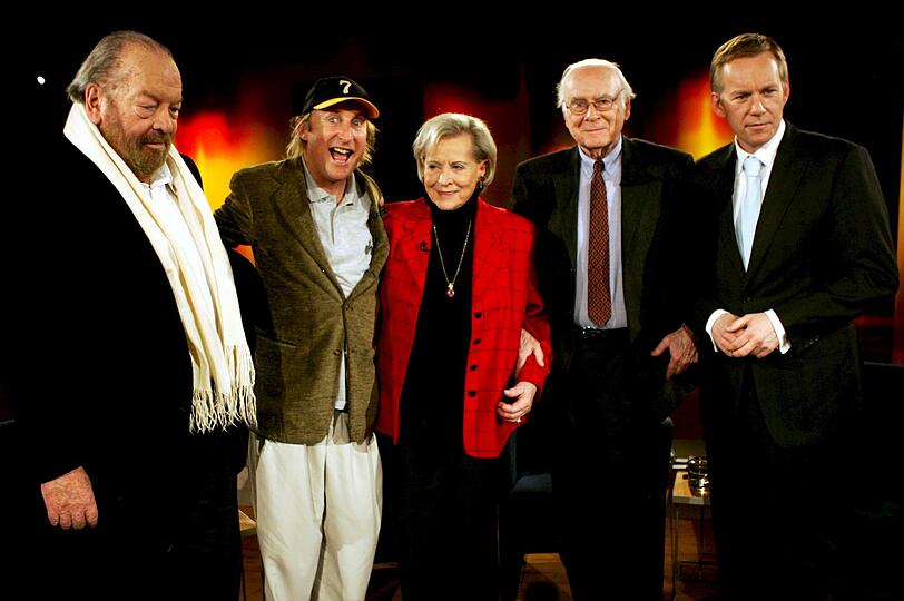 Bud Spencer, Otto Waalkes, Ilse Wendlandt, Vicco von Bülow und Johannes B. Kerner (vl.)