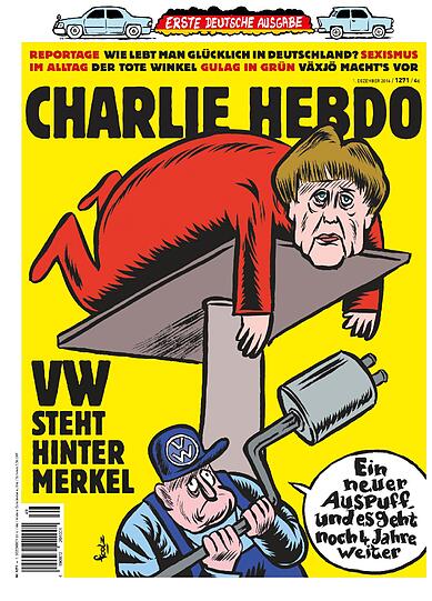 Der Titel der ersten deutschsprachige Ausgabe des französischen Satiremagazins "Charlie Hebdo", die am 01.12.2016 in den Handel kommen soll.
