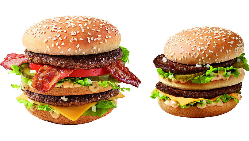 Der Big Mac (r) legt zu: zum 50. Geburtstag gibt es eine Sonderedition mit Bacon und Tomate (l). Der Big Mac (r) legt zu: zum 50. Geburtstag gibt es eine Sonderedition mit Bacon und Tomate (l).