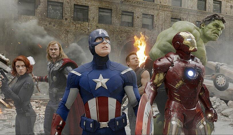 Kämpfen 2019 wohl zum letzten Mal Seite an Seite (von links): Die "Avengers" Black Widow (Scarlett Johansson), Thor (Chris Hemsworth), Captain America (Chris Evans), Hawkeye (Jeremy Renner), Iron Man (Robert Downey Jr.) und Hulk (Mark Ruffalo).
