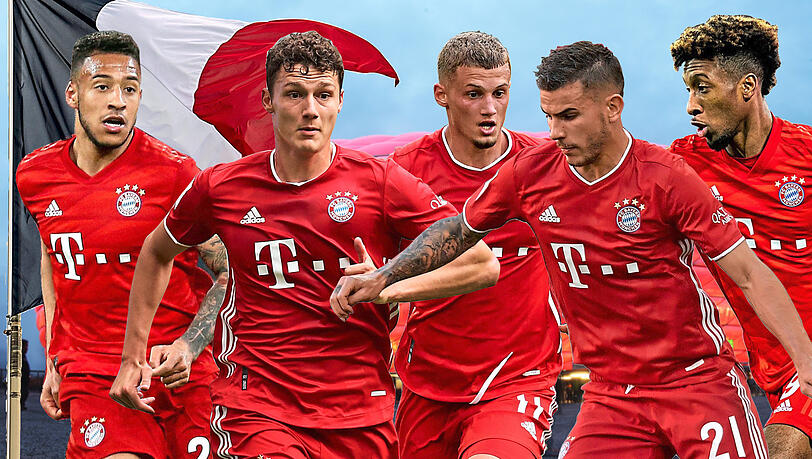 Die Franzosen im Team des FC Bayern (v.l.): Corentin Tolisso, Benjamin Pavard, Michael Cuisance, Lucas Hernández und Kingsley Coman. Die Franzosen im Team des FC Bayern (v.l.): Corentin Tolisso, Benjamin Pavard, Michael Cuisance, Lucas Hernández und Kingsley Coman.