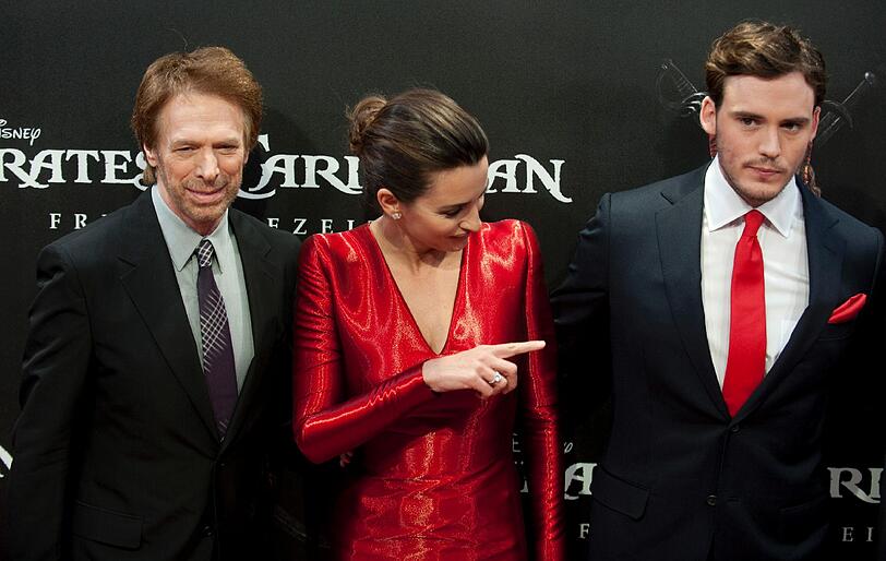 Der US-amerikanische Produzent Jerry Bruckheimer, die spanische Schauspielerin Penélope Cruz und der britische Schauspieler Sam Claflin