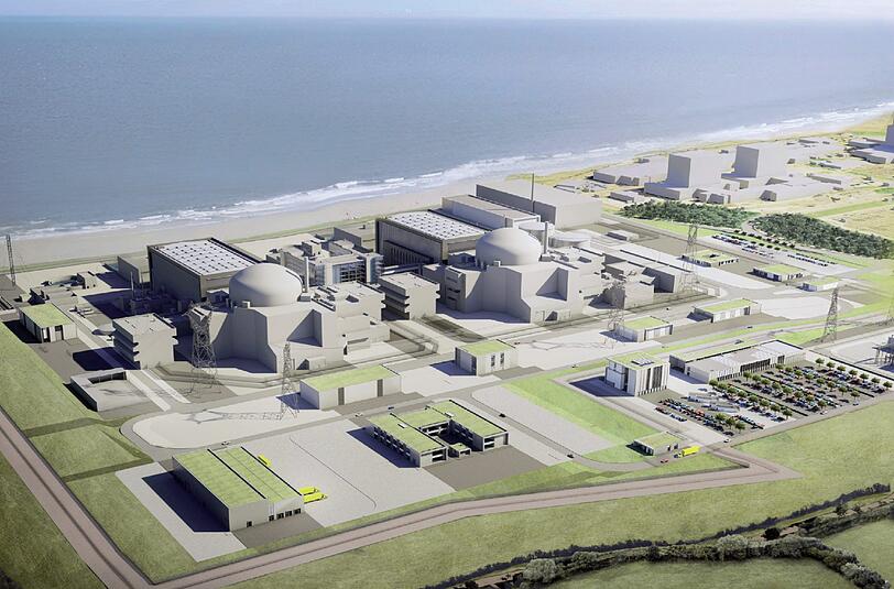 Die Computergrafik zeigt das geplante britische Atomkraftwerk Hinkley Point. Foto: EDF Energy/dpa