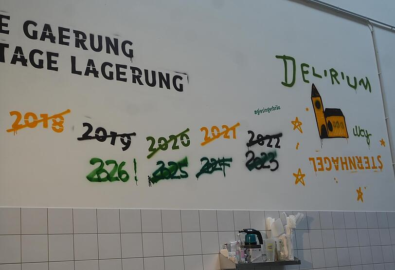 Die "Wand der Schande" in der Brauerei: Durchgestrichen sind alle Jahre, in denen Giesinger (noch) nicht auf der Wiesn war. Die "Wand der Schande" in der Brauerei: Durchgestrichen sind alle Jahre, in denen Giesinger (noch) nicht auf der Wiesn war.