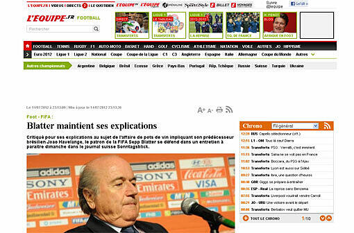 L'Equipe (Frankreich): DFB-Präsident Niersbach ist von Blatters Erklärung &bdquo;geschockt.&ldquo; FIFA-Präsident betont, dass die Zahlungen zur damaligen Zeit in der Schweiz nicht illegal gewesen seien.