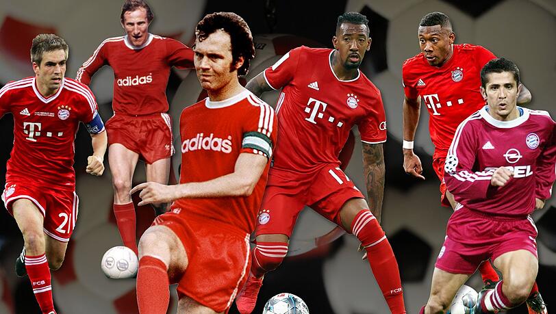 Echte Münchner Defensivkünstler: Philipp Lahm, Georg Schwarzenbeck, Franz Beckenbauer, Jérôme Boateng, David Alaba und Bixente Lizarazu (v.l.). Echte Münchner Defensivkünstler: Philipp Lahm, Georg Schwarzenbeck, Franz Beckenbauer, Jérôme Boateng, David Alaba und Bixente Lizarazu (v.l.).