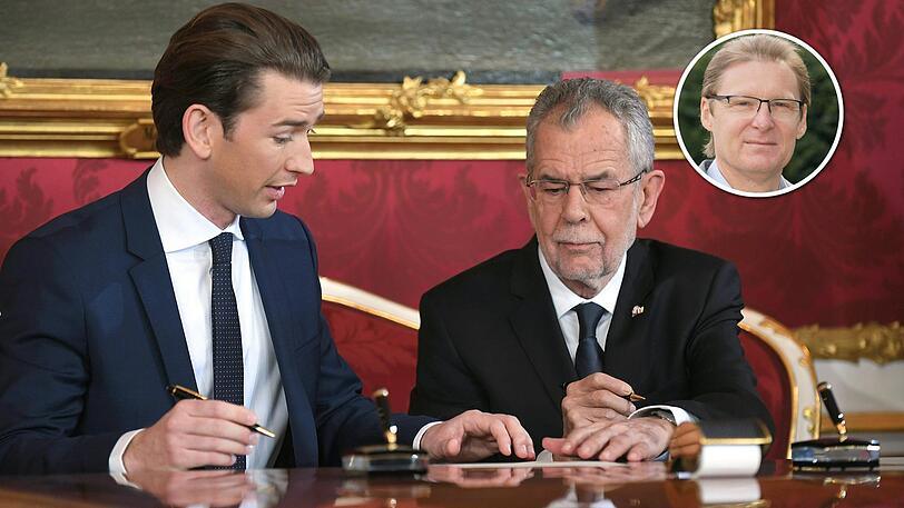 Angekommen mit 31 Jahren: Sebastian Kurz unterschreibt bei Bundespräsident Alexander Van der Bellen die Ernennungsurkunde zum Bundeskanzler Österreichs. Stephan Kabosch (kl. Bild) kommentiert das rechtskonservative Bündnis in Wien.