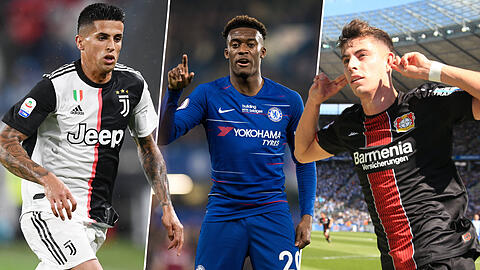 Kandidaten beim FC Bayern: Joao Cancelo, Callum Hudson-Odoi und Kai Havertz (v.li.).