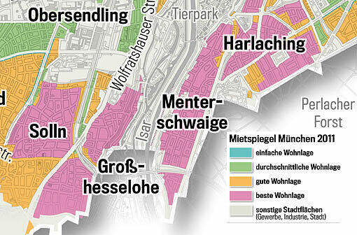 Zahlen Sie zu viel Miete? Klicken Sie durch die verschiedenen Viertel, und checken, in welcher Lage Sie wohnen.