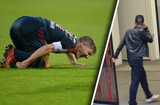 Mit dunkler Lederjacke und Käppi: Bastian Schweinsteiger ist nach seiner Verletzung gegen Freiburg erstmal zu Mannschaftsarzt Müller-Wohlfahrt gegangen.