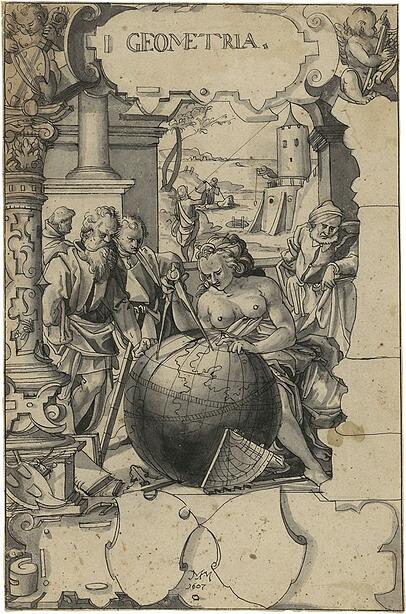 Der spätere Verleger Matthäus Merian hat diesen Scheibenriss mit der Geometria 1607 gezeichnet. Abbildungen: Staatliche Graphische Sammlung München