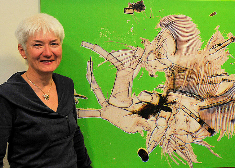 Künstlerin Beate Maatsch mit &bdquo;Grüner Reiter&ldquo;.