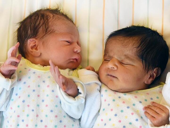 Vier wenige Stunden alte Babys. Foto: Waltraud Grubitzsch/zb/dpa/Symbolbild