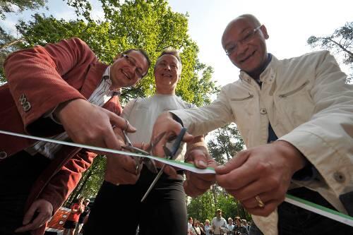 Die drei Paten des neuen Parcours (v. l.): Volker Heißmann, OB Thomas Jung, Martin Rassau.