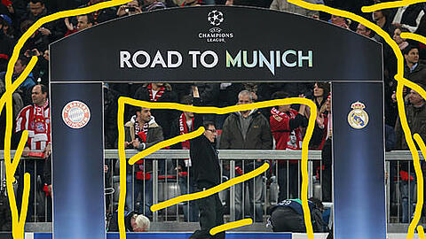 Hier wollen sie am Mittwochabend durch: Der FC Bayern will im Spiel bei Real Madrid das Ticket für das Finale in der Champions League lösen. Es findet in München statt.