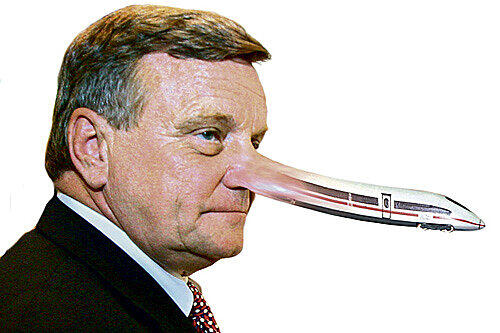 Konzernchef Mehdorn wie Pinocchio: Bahn-Preise gehen wieder rauf.