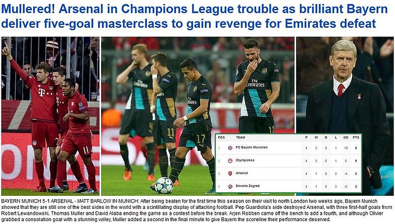 Daily Mail: Arsenal wurde ge"mullered". Die Bayern in "Masterclass".