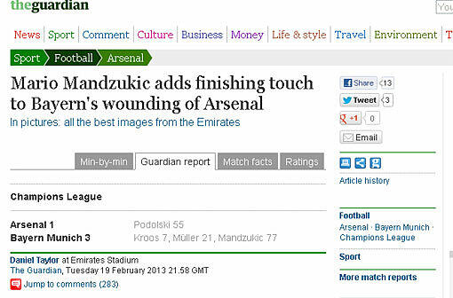 "The Guardian": Mandzukic setzt den letzten Schlag bei Bayerns Arsenal-Verletzung.