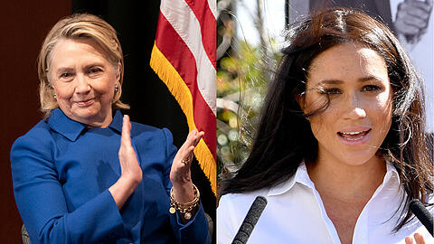 Hillary Clinton (l.) steht Herzogin Meghan zur Seite