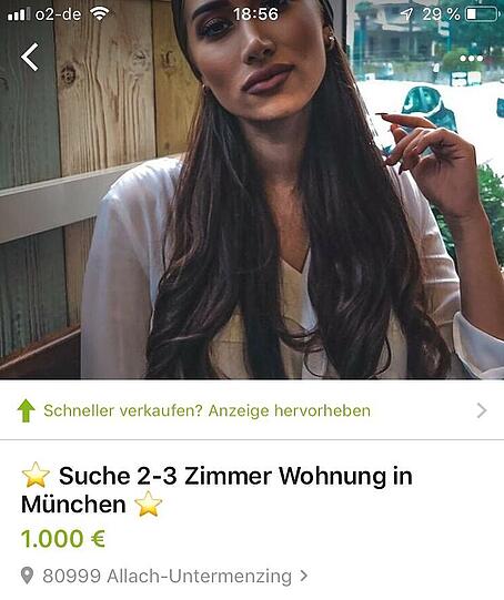 Mit dieser Anzeige sucht Samira in München eine Wohnung.