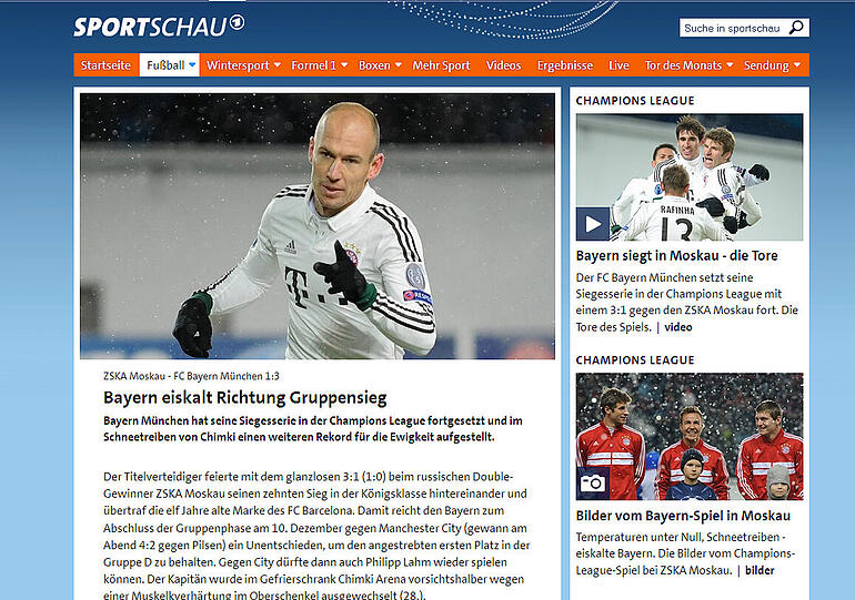 "Bayern eiskalt richtung Gruppensieg", schreibt die ARD-Sportschau online.
