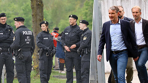 Reichlich Polizeiaufgebot beim Auftritt von AfD-Mann Björn Höcke in Feldmoching.