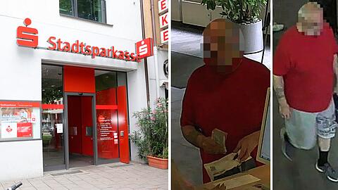 Die überfallene Stadtsparkasse am Rosenheimer Platz und das Foto, das Paul T. überführte.