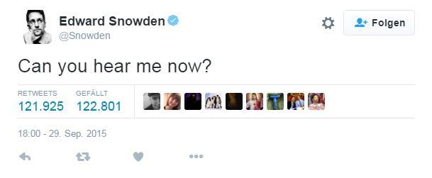 Der Geheimdienst-Whistleblower Edward Snowden setzte seinen ersten Tweet am 29. September 2015 ab. Gewusst? Edward Snowden folgt auf Twitter nur einem einzigen anderen Account - dem der NSA.