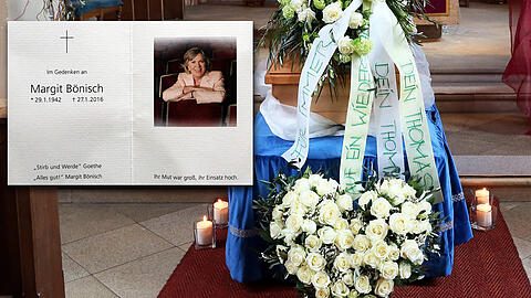 Weiße Rosen zum Abschied: Der Sarg von Margit Bönisch in der Pfarrkirche St. Stephan in Oberhaching.