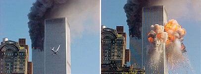 Der zweite Terror-Jet steuert auf den Südturm zu und explodiert beim Aufprall in einem Feuerball. Der zweite Terror-Jet steuert auf den Südturm zu und explodiert beim Aufprall in einem Feuerball.