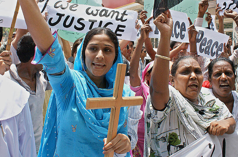 Demonstration pakistanischer Christen in Hyderabad. Zwar sind Christen in vielen islamischen Ländern Repressalien ausgesetzt. Besonders schlimm steht es aber um Gläubige in Nordkorea.