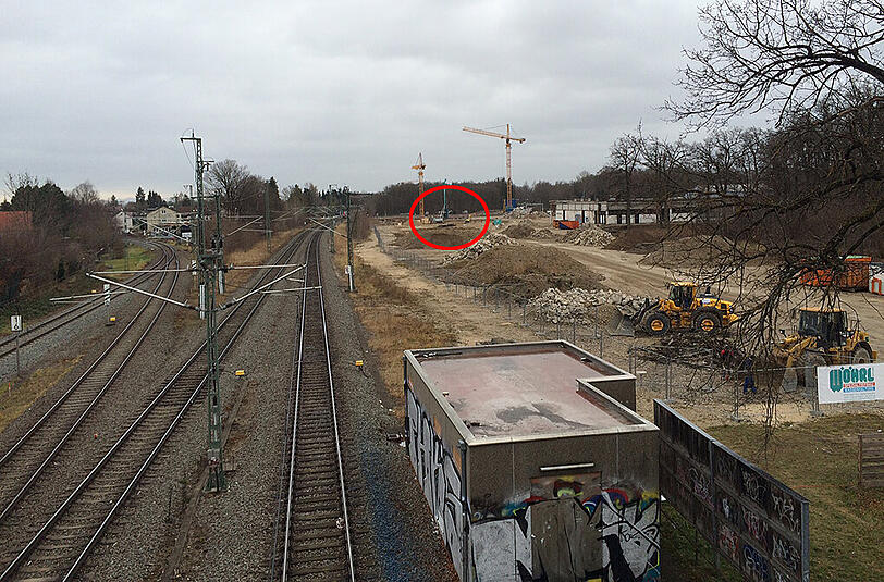 Die Markierung zeigt den ungefähren Fundort der Fliegerbombe.